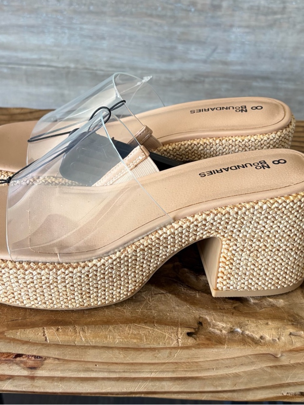Clear-Band Woven Platform Mules in Nude